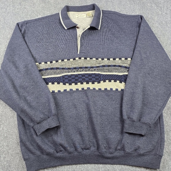 Vintage Norm Thompson Sweater Mens XXL Gray Polo Collar Pullover Classic Style - Picture 1 of 7